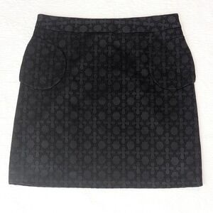 J McLaughlin Cotton Wool Jacquard Skirt Sz 12 Black Geometric Career Pockets